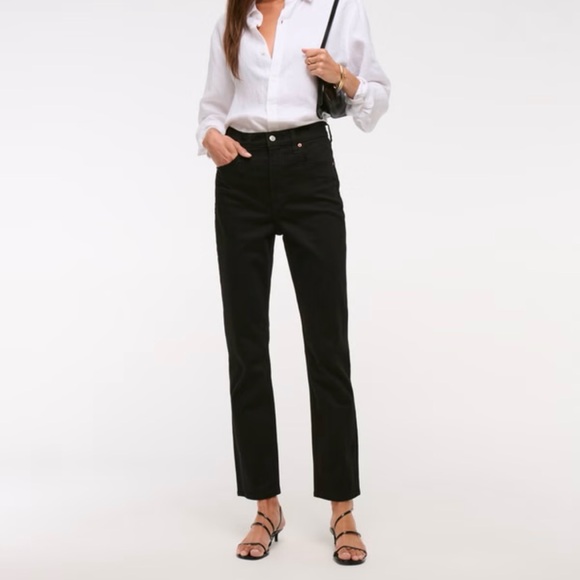 Abercrombie & Fitch Ultra High Rise Ankle Straight Jeans, Washed Black, Long - Picture 1 of 5